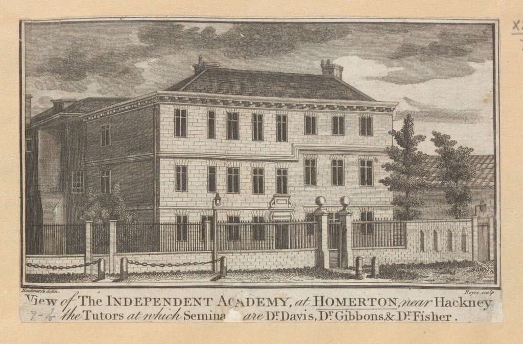 View of The INDEPENDENT ACADMEY of HOXTON, near Hackney : the Tutors at which Seminary are Dr. Davis, Dr. Gibbons & Dr. Fisher